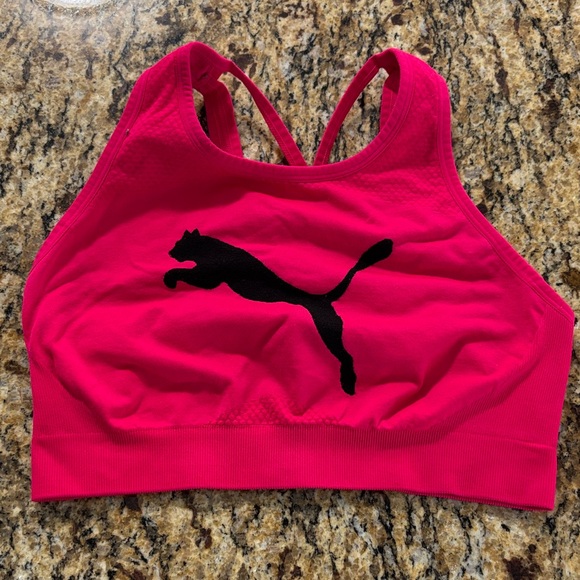 Puma Pink Sports Bra with Black Logo - Picture 1 of 3